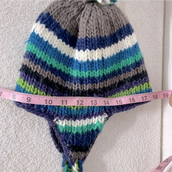 5/$25 Unisex Blue Green Grey Knit Fleece Lined Winter Hat With Ear Flaps - Picture 14 of 16